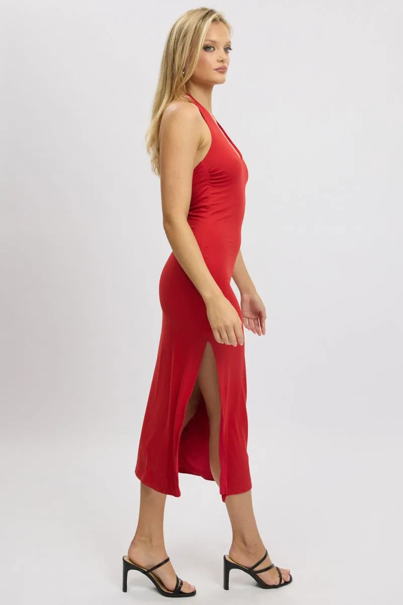 Red Bodycon Dress Halter Neck pack light