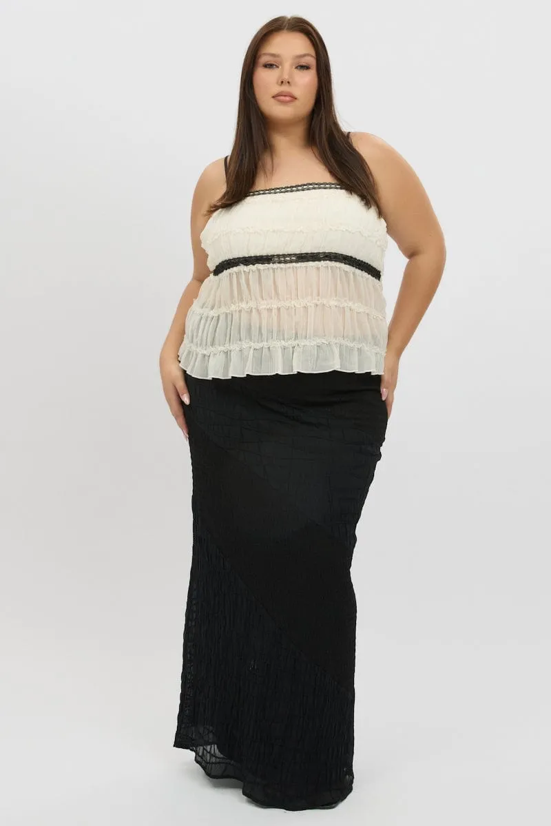 White Cami Top Textured Contrast Ribbon Translucent Soul
