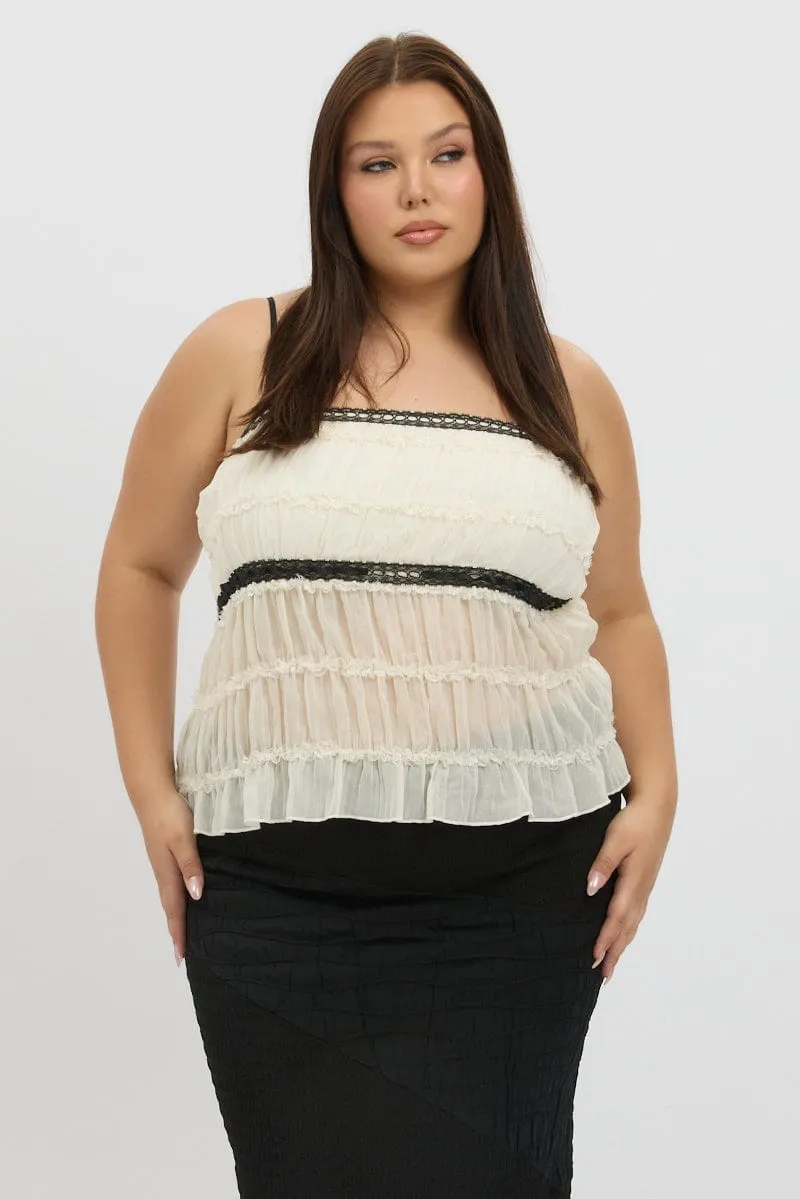 White Cami Top Textured Contrast Ribbon SustainableCertified