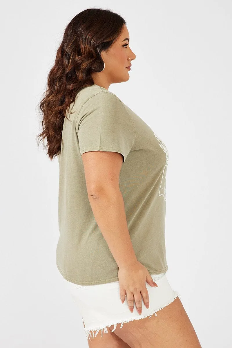 Green Graphic T-shirt Short Sleeve Crew Neck warm weather Party fun