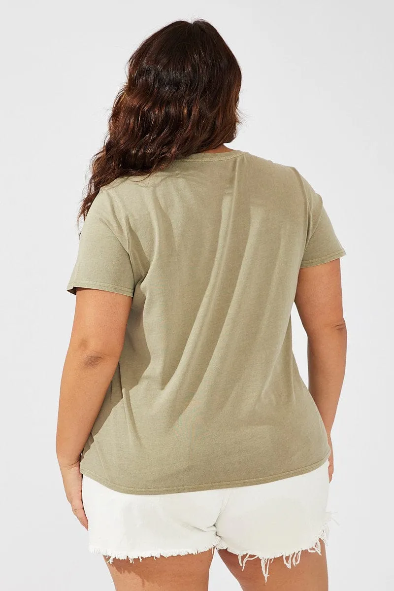 Gym workout Travel Fashion Green Graphic T-shirt Short Sleeve Crew Neck