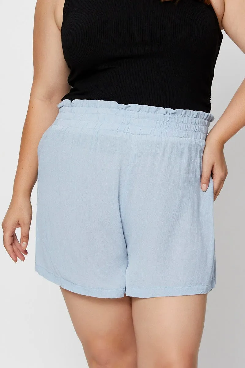 Elegant Wear Blue Shorts High Rise Shirred Waist