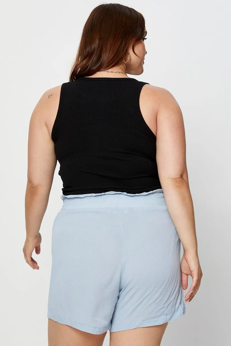 Comfy Fashion Blue Shorts High Rise Shirred Waist