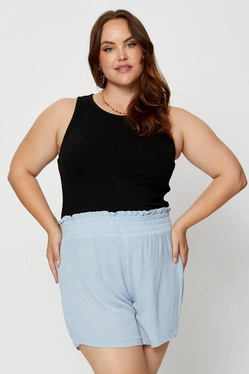 Simple Wear Summer Glow Blue Shorts High Rise Shirred Waist