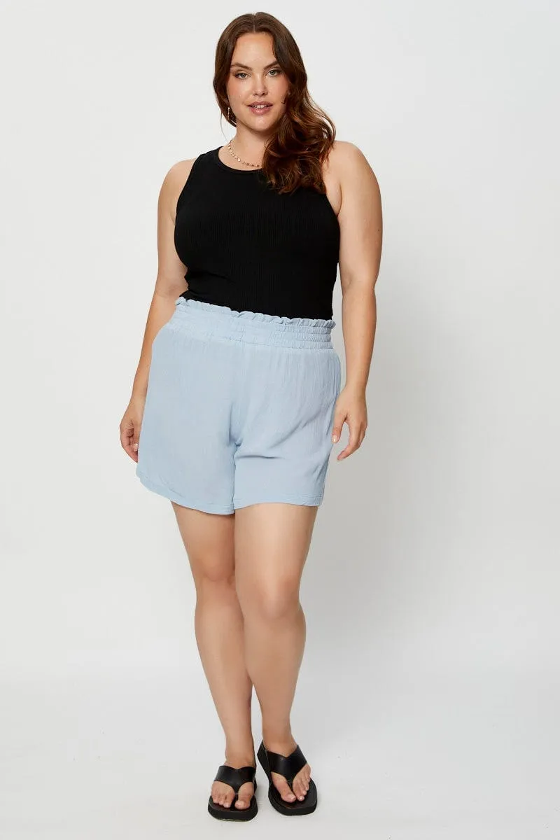 Parisian Chic Snow Core Blue Shorts High Rise Shirred Waist