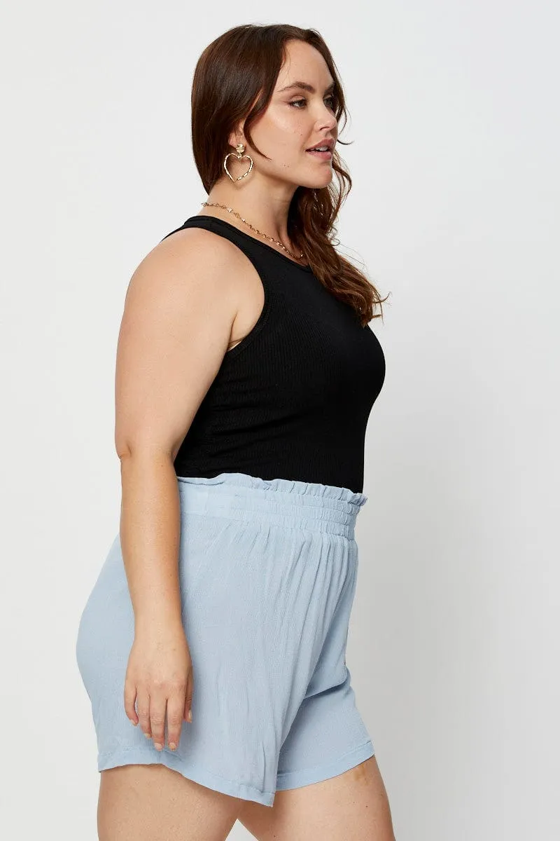 Blue Shorts High Rise Shirred Waist Hygienic Finish