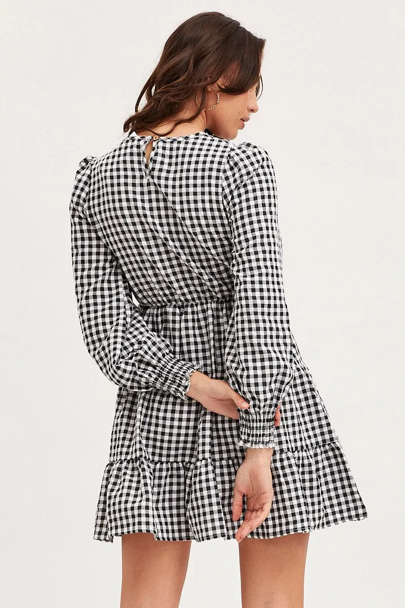 WeightlessLayeringPiece Polish Glow Check Skater Dress Long Sleeve Mini