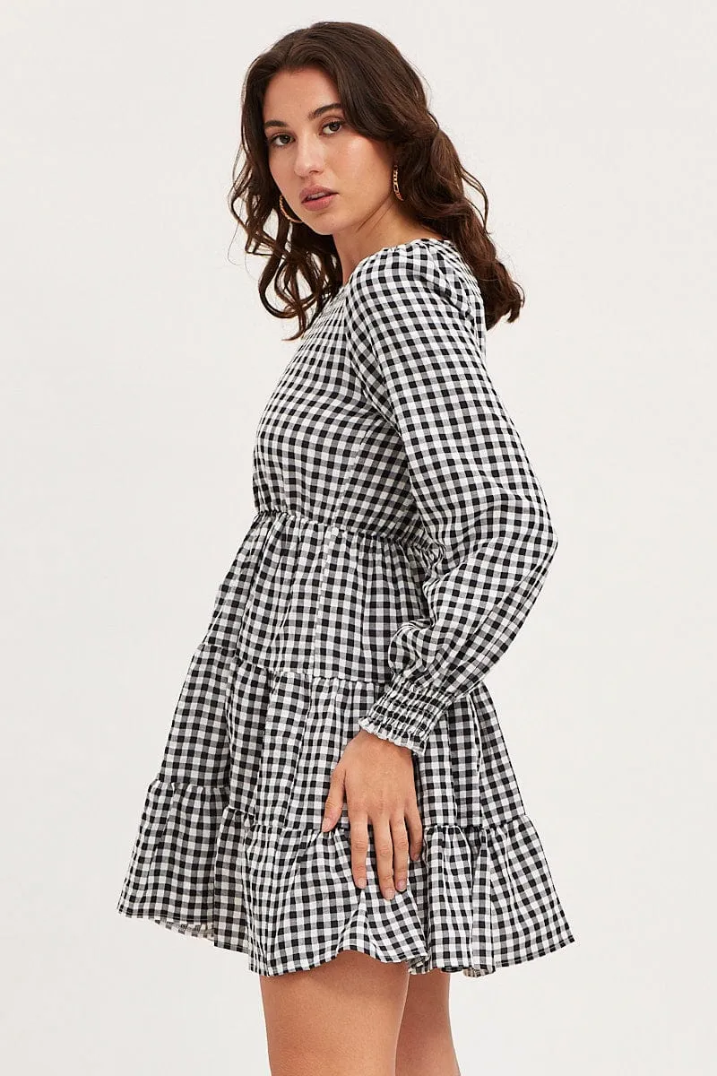 EcoFriendlyDyeProcess Check Skater Dress Long Sleeve Mini