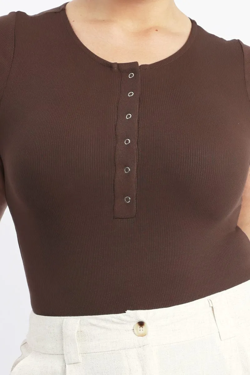 ThermalInsulated Joy Mood Brown Bodysuit Short Sleeve Button down