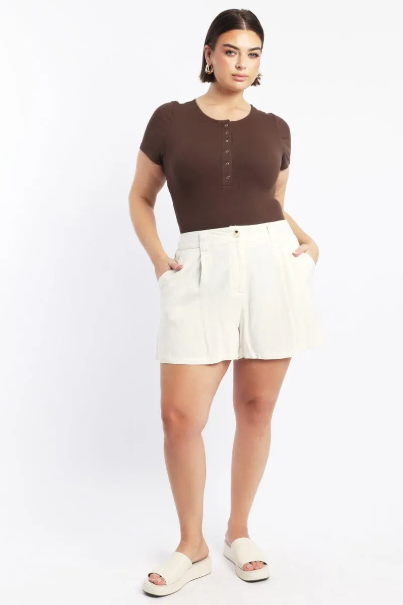 Brown Bodysuit Short Sleeve Button down Timeless Cardigan Spirit Core