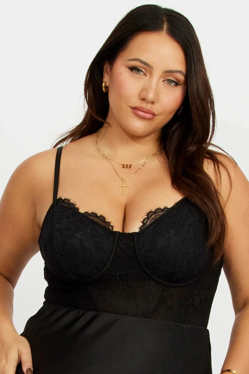 Black Lace Bodysuit Comfortable Sweater