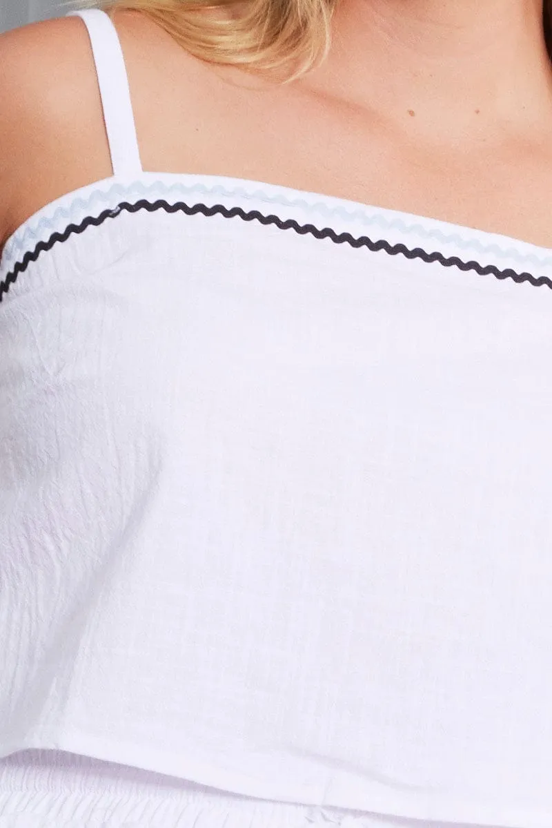 White Cami Top Crop Ric Rac Casual Polo SustainableTextiles