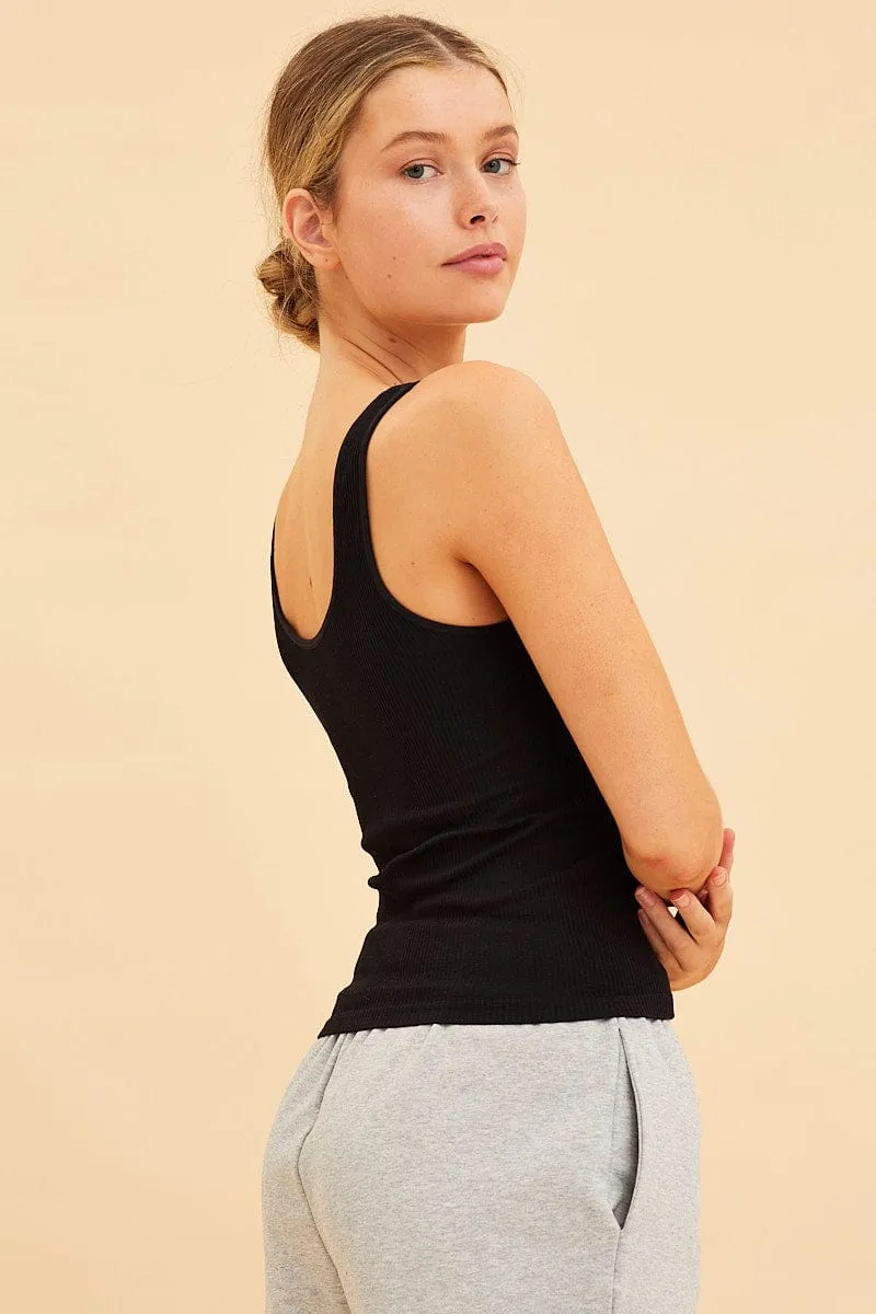 Leader Core SlipResistantHem Black Seamless Tank Full Length Sleeveless Soop Neck