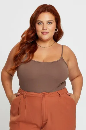 Outdoor Pants Adjustable Fastenings Brown Jersey Bodysuit Round Neck
