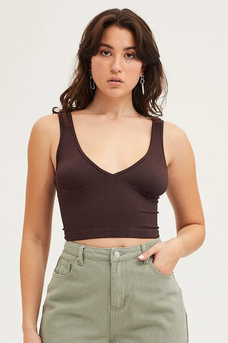 Winter Essential LowMaintenanceMaterial Brown Tank Top Sleevelss Seamless