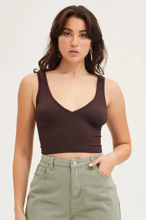 Winter Essential LowMaintenanceMaterial Brown Tank Top Sleevelss Seamless