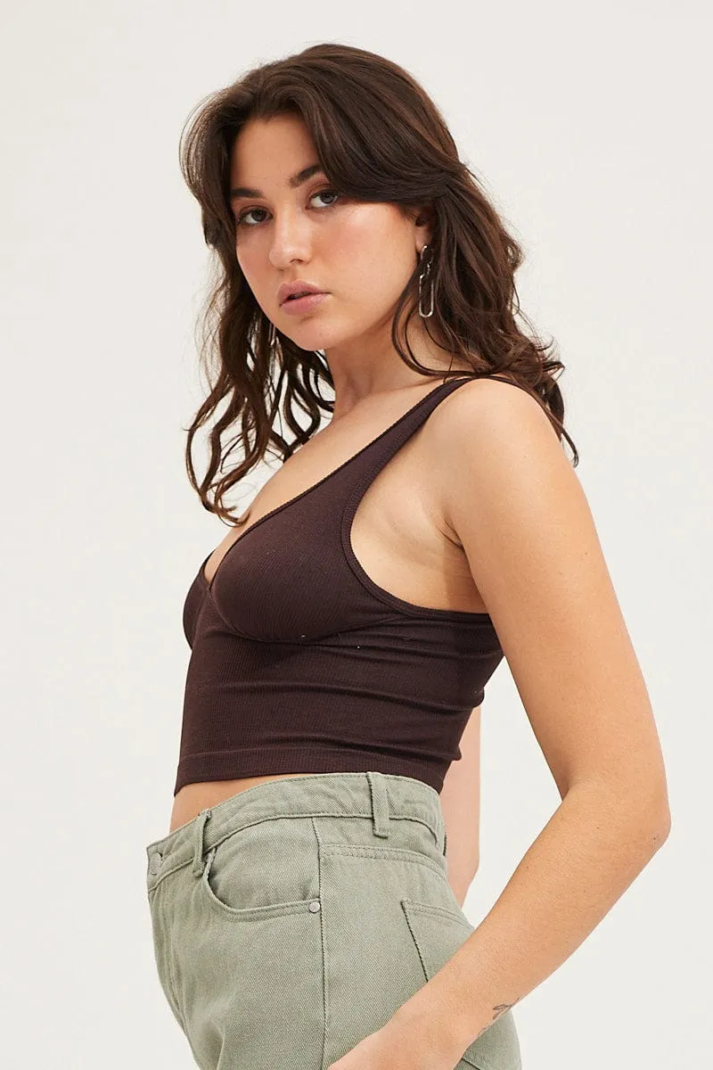 WrinkleFree Material Brown Tank Top Sleevelss Seamless