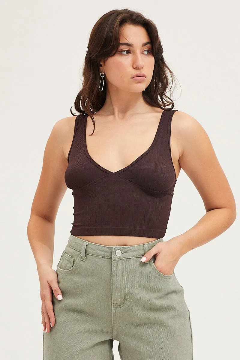 Casual Shirt Euro Mood Brown Tank Top Sleevelss Seamless