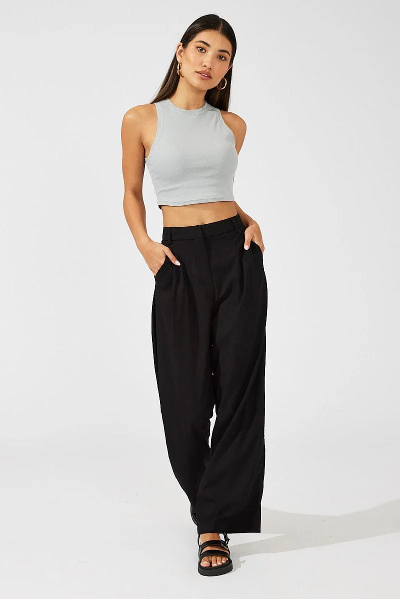 Grey Crop Tank Top Crew neck Slim Fit Jeans Heavy Outerwear