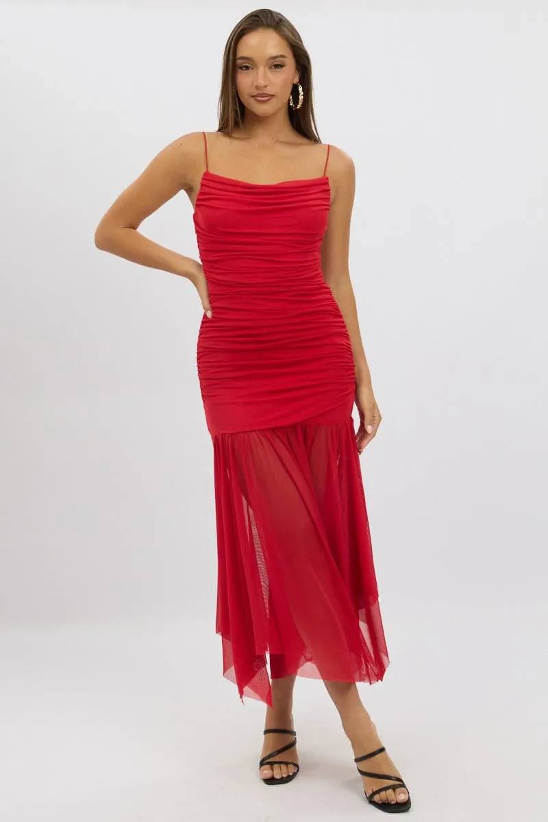 Red Bodycon Dress Singlet Maxi Windproof Outer Layer