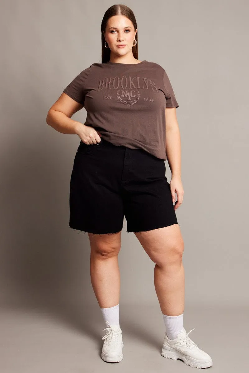 warm fleece Ship Glow Black Longline Shorts High Rise Relaxed Fit Raw Hem