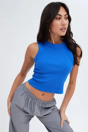 Strong Edge Blue Crop Tank Top Crew neck