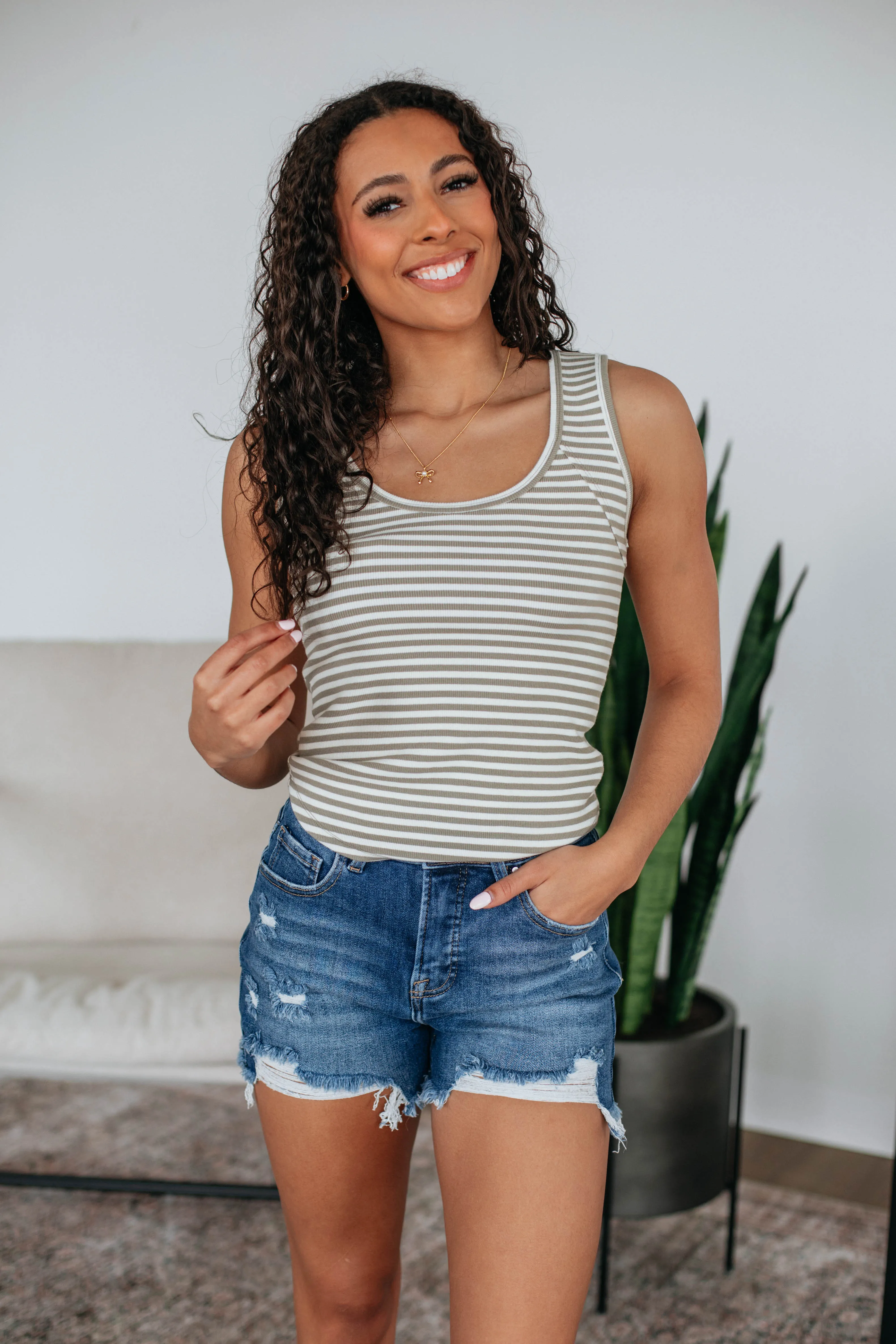 Memorabilia - related Theo Striped Tank - Khaki Mix