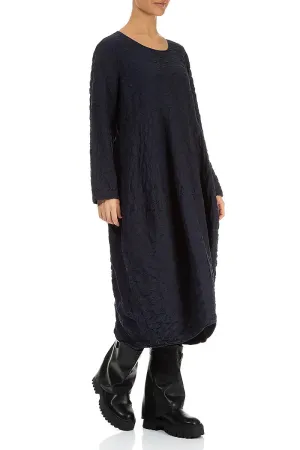 Balloon Graphite Blue Pleated Silk Bamboo Dress Winter Fit
