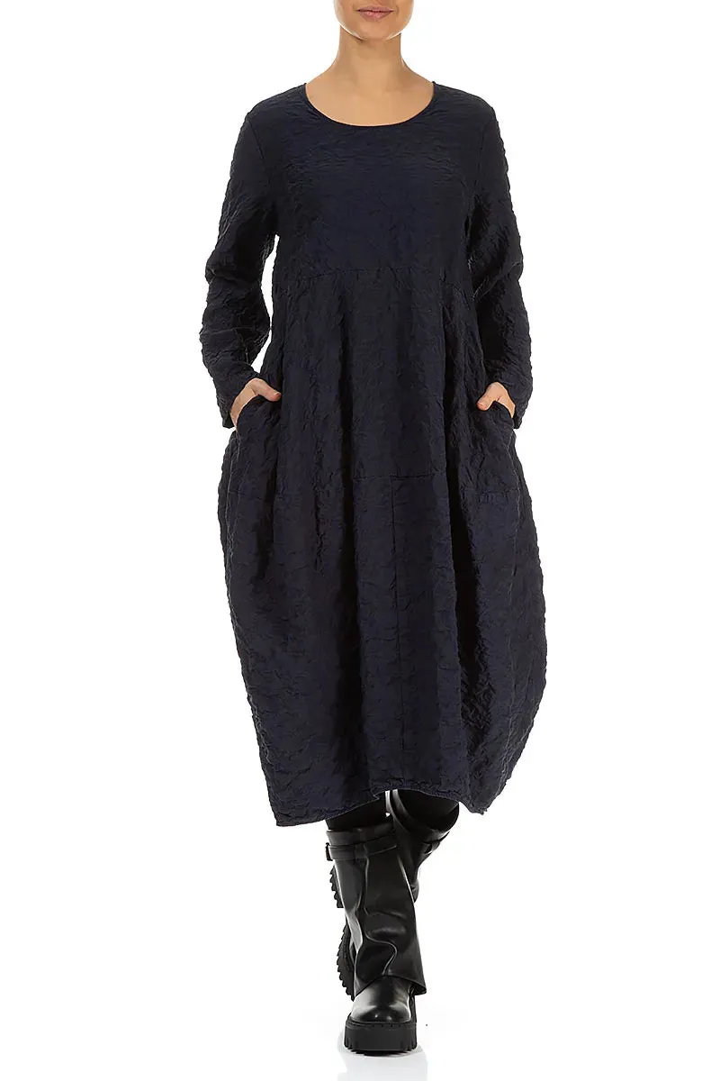 Balloon Graphite Blue Pleated Silk Bamboo Dress Fire Glow