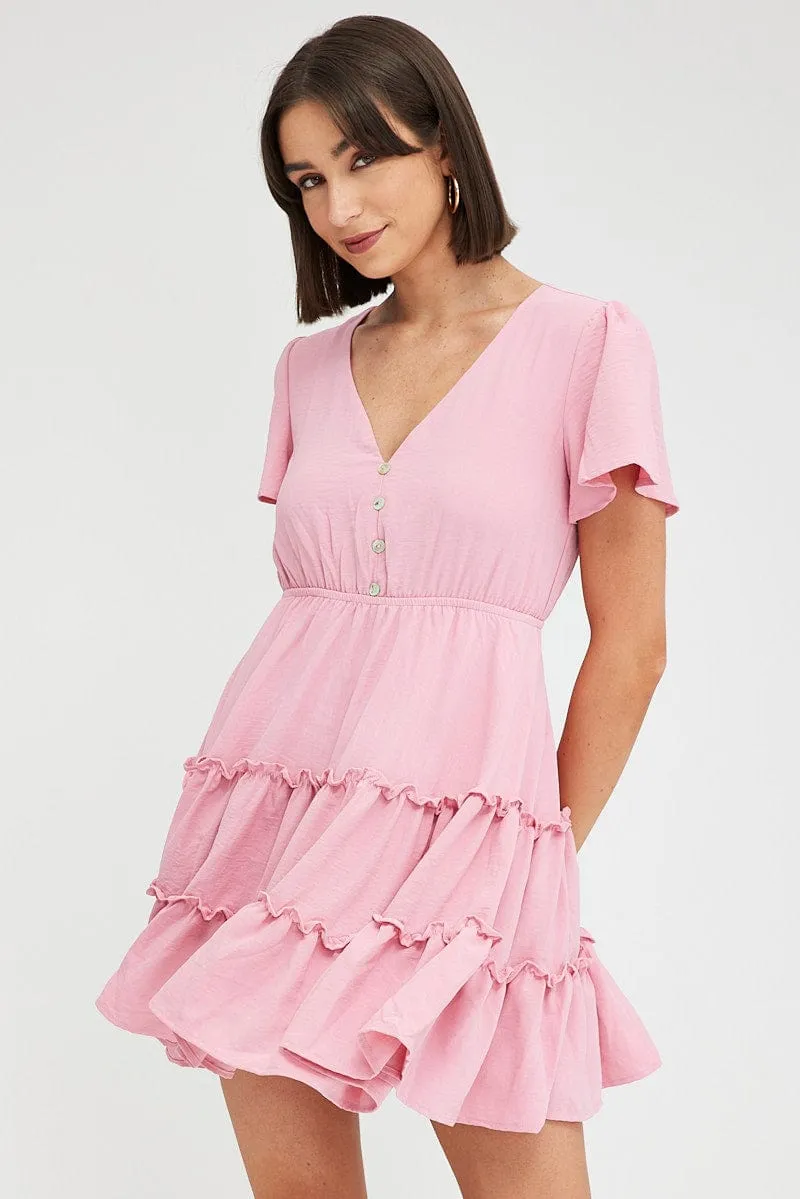 Pink Fit And Flare Dress Short Sleeve Mini Wonder Core