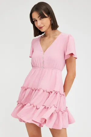 Pink Fit And Flare Dress Short Sleeve Mini Wonder Core