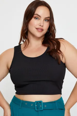 Black Tank Top Round Neck Sleeveless Rib Crop Jump Core Hotel Style