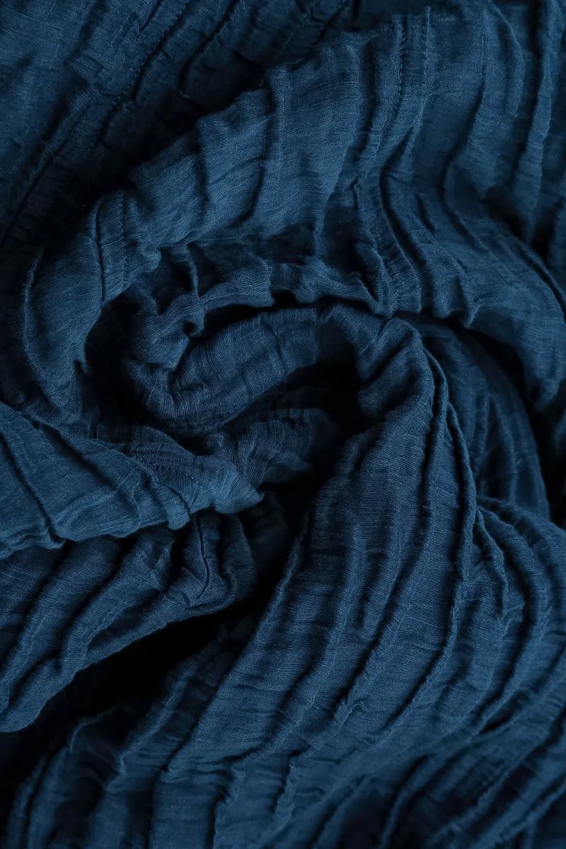 Spark Mood V-Neck Crinkled Royal Blue Silk Linen Dress