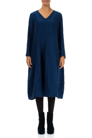 V-Neck Crinkled Royal Blue Silk Linen Dress ReflectiveTrims