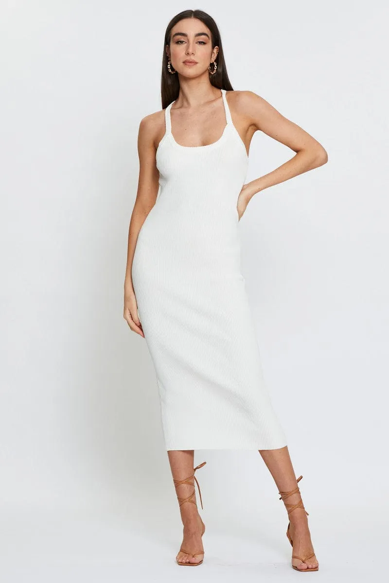 White Knit Dress Midi Relaxation Wear