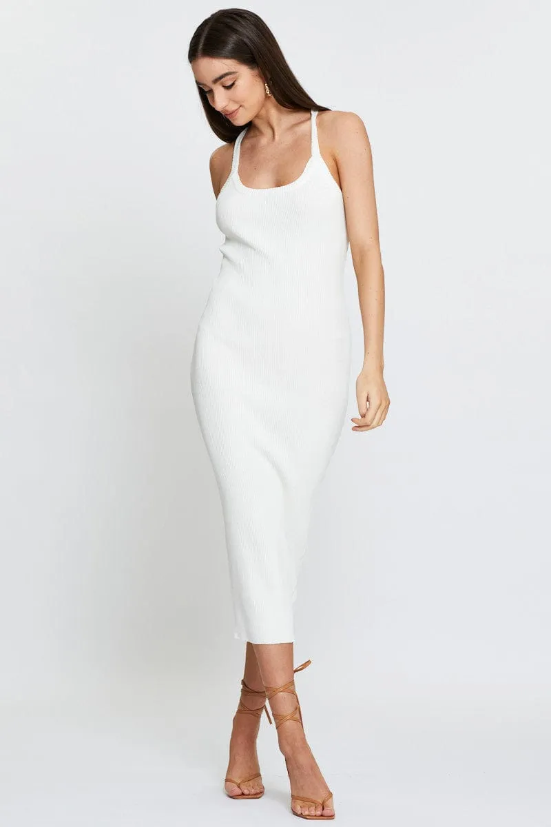 Classic Sweater White Knit Dress Midi