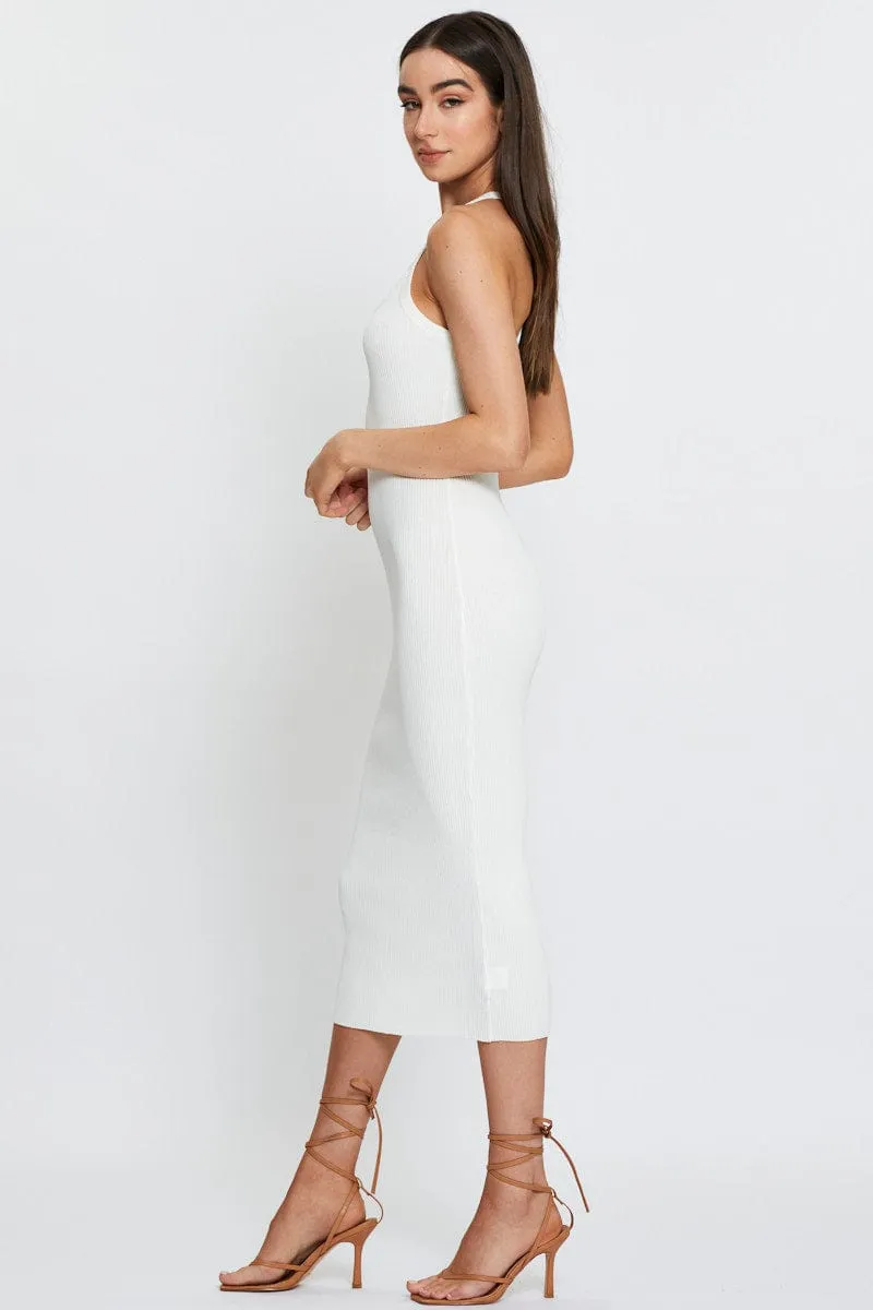 White Knit Dress Midi Cyber Core