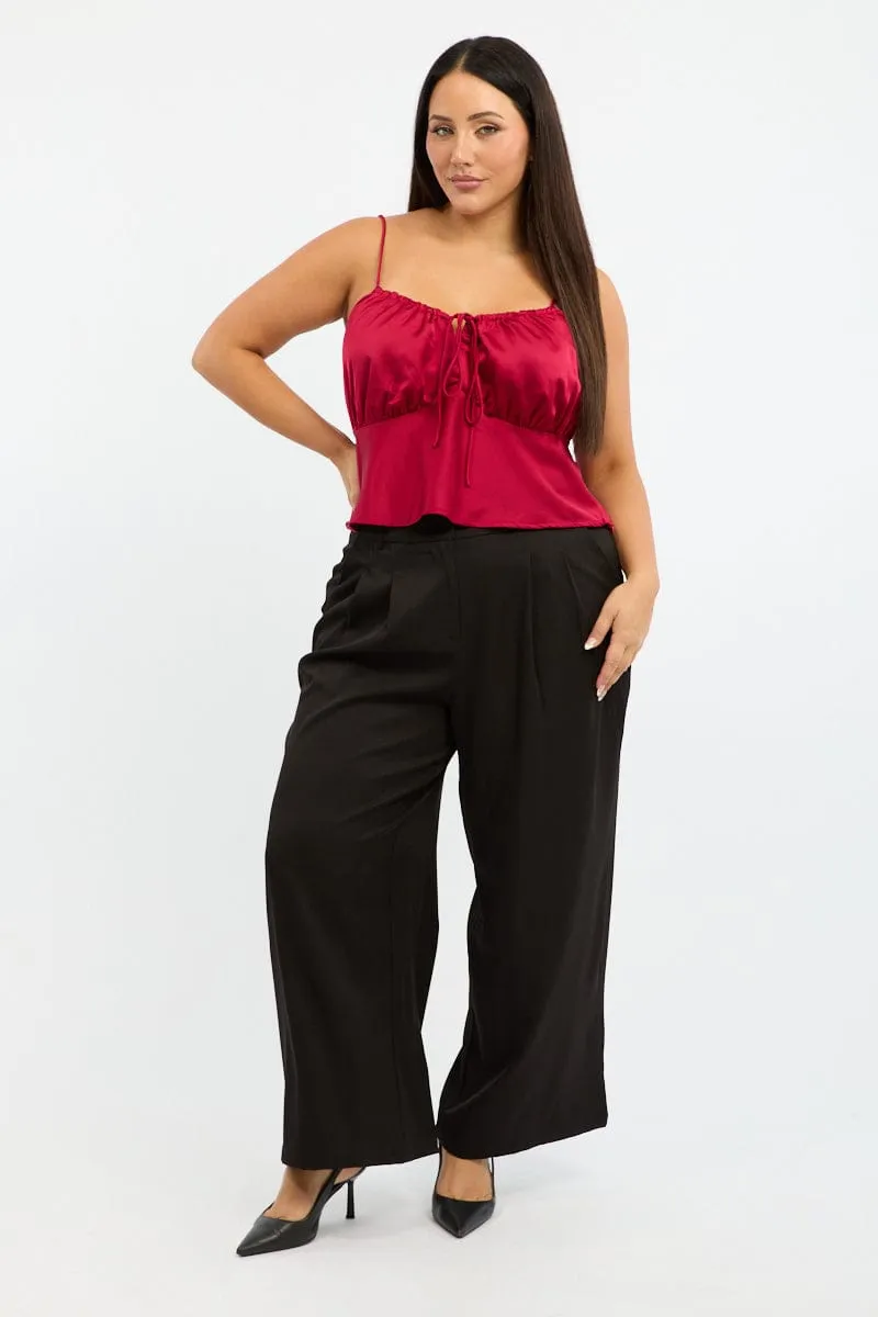 Red Satin Cami Top Ruched Bust Classic Jeans WaterRepellent Coating