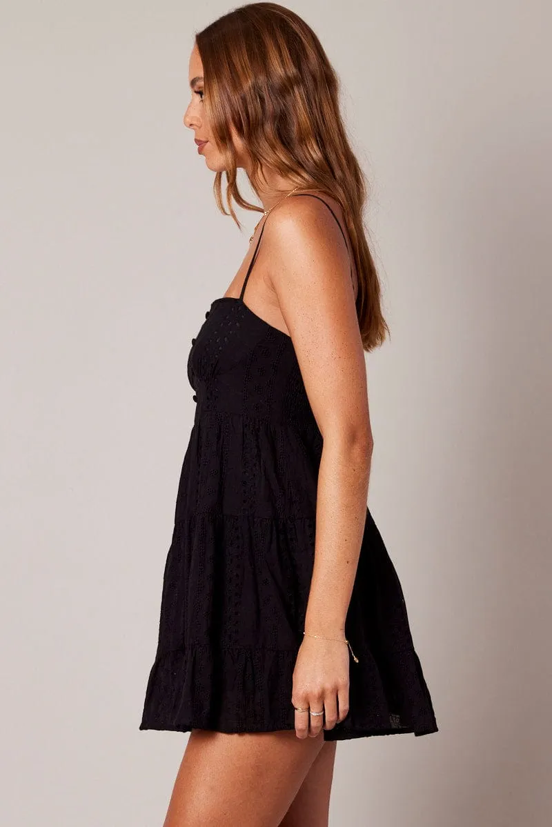 Lean Glow Statement Wear Black Fit and Flare Dress Sleeveless Broidery
