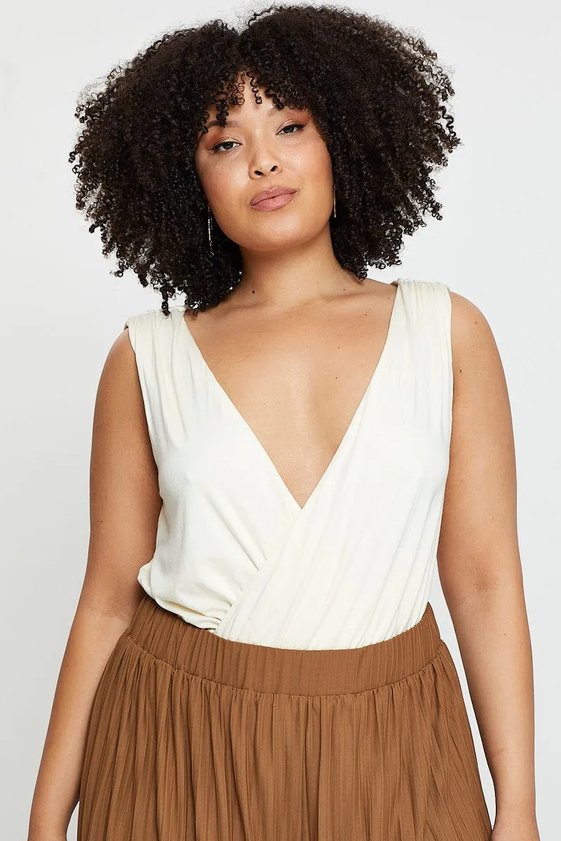 White Front Bodysuit Gathered Strap Jersey Wrap Strong Denim AntiPilling