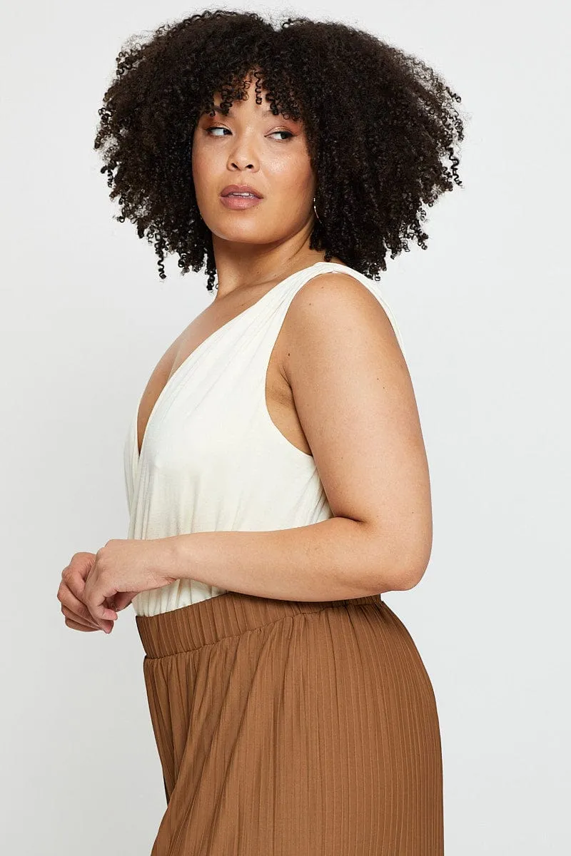 Relax Mode White Front Bodysuit Gathered Strap Jersey Wrap