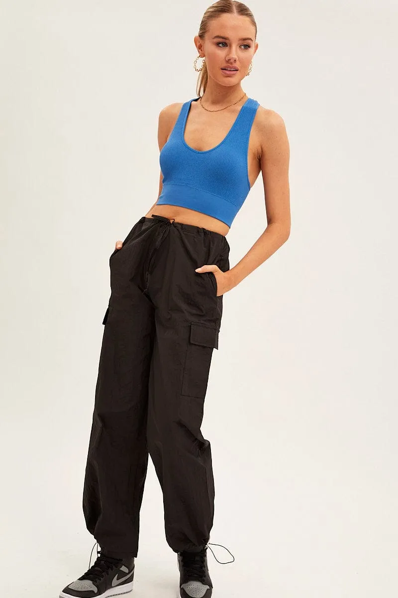 Blue Seamless Crop Top Bralette Sheer Glow