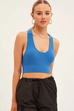 Blue Seamless Crop Top Bralette Seasonal Fashion