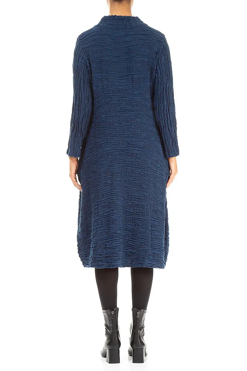 Royal Blue Circle Silk Linen Dress Stylish Bottom