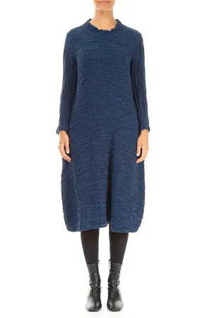 Global Edge Classic Wear Royal Blue Circle Silk Linen Dress