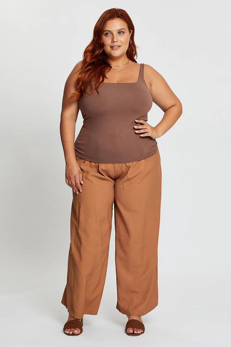 Glitter Fit Hygienic Finish Brown Tank Top Square Neck Sleeveless Cotton
