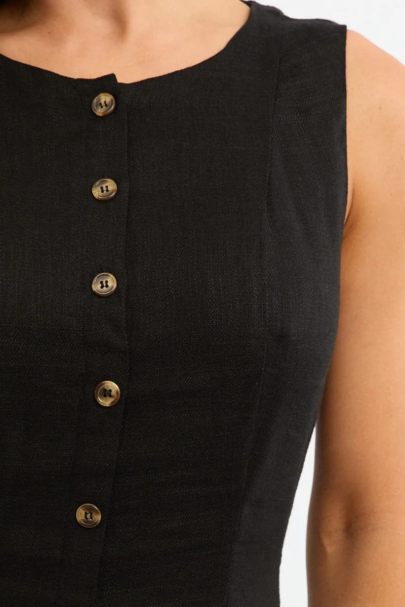 Black Button Through Mini Dress skin friendly