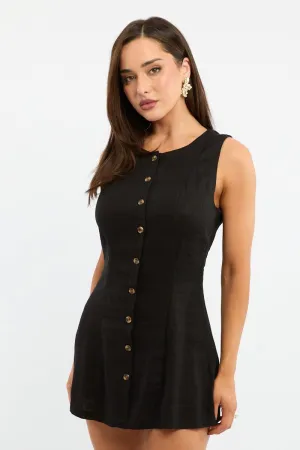 Reflective Safety Accents Black Button Through Mini Dress