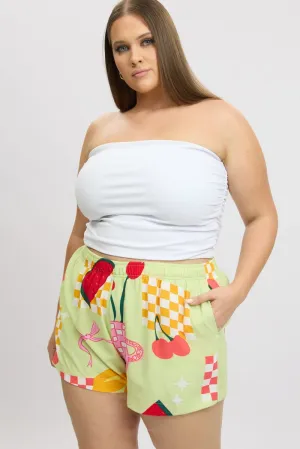 Green Abstract Elastic Waist Shorts Light Fabric QuickRelease Closures