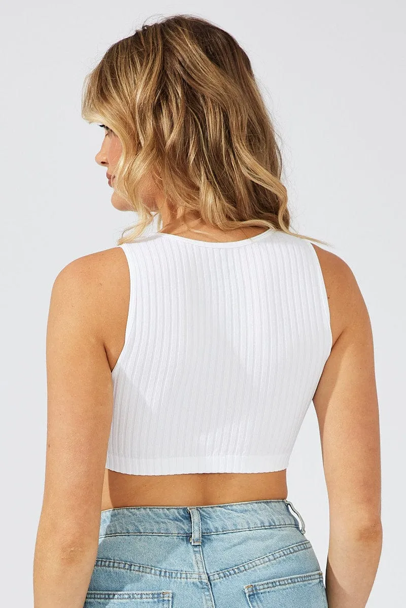Smart Design White Tank Top Crew Neck Seamless